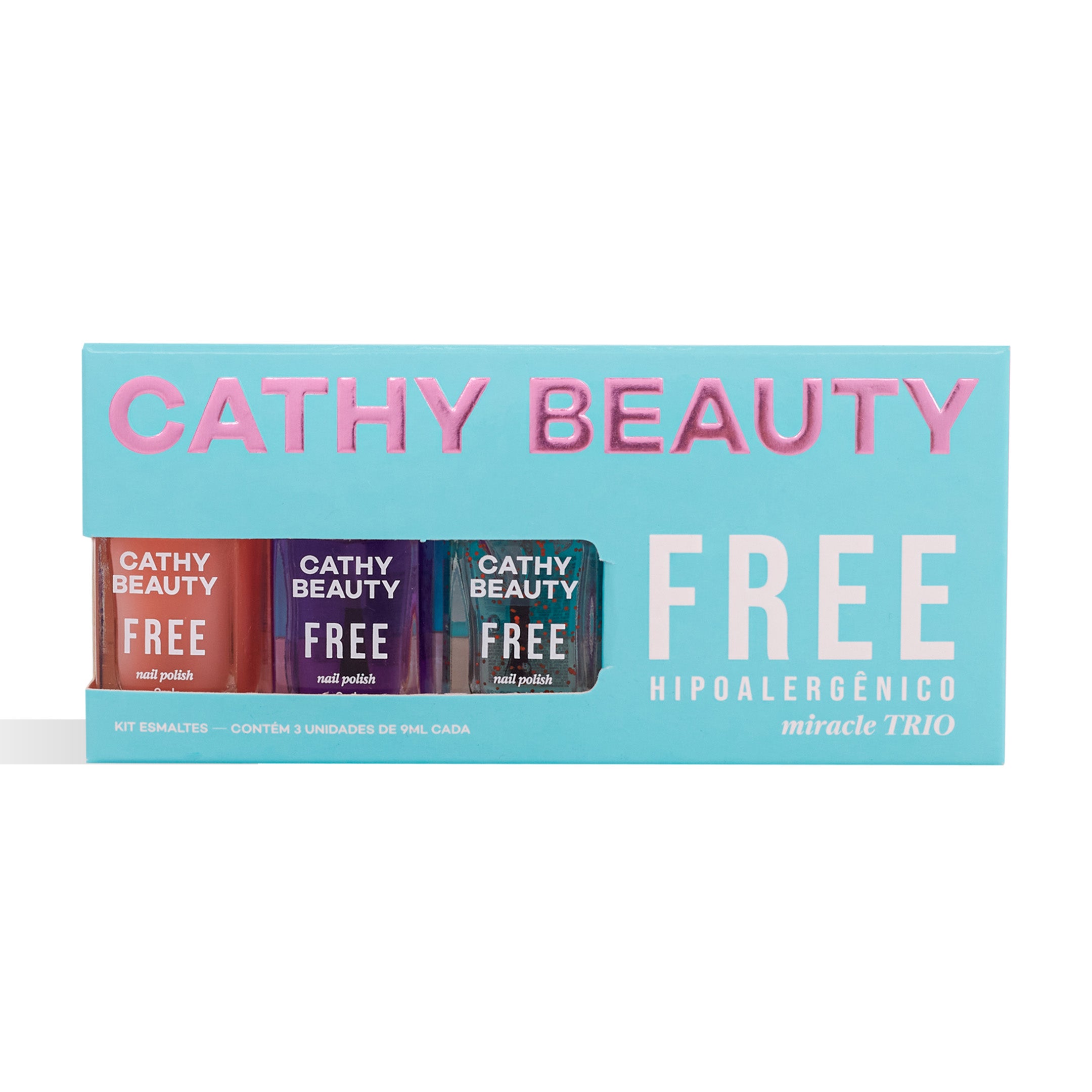 TRIO DE ESMALTES HIPOALERGÊNICOS FREE MIRACLE – Cathy Beauty